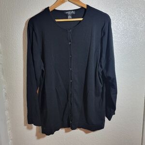 August Silk Silk Blend Crew Neck Button Down Cardigan sz 3X Black